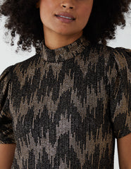 Foil Zig Zag Puff Sleeve Swing Dress