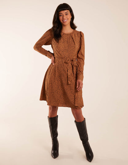 Leopard Print Round Neck Skater Mini Dress