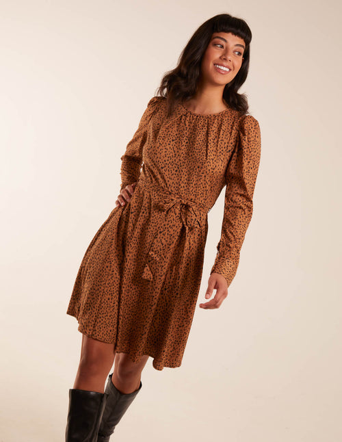 Leopard Print Round Neck Skater Mini Dress