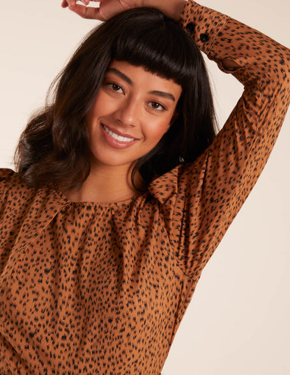 Leopard Print Round Neck Skater Mini Dress