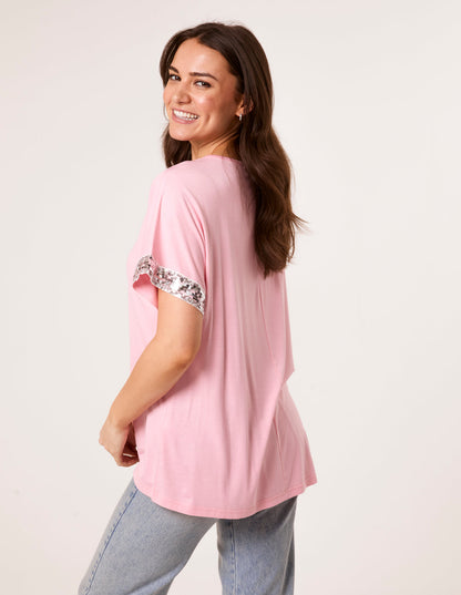 Sequin Trim Oversized Top