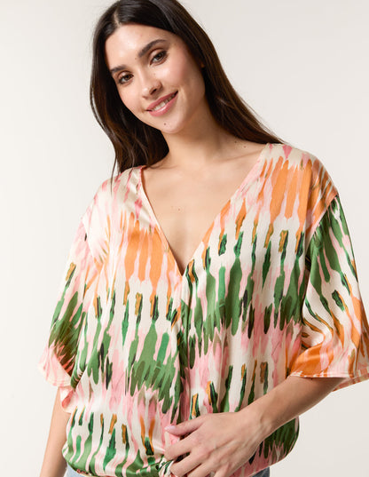 Satin Tie Front Blouse