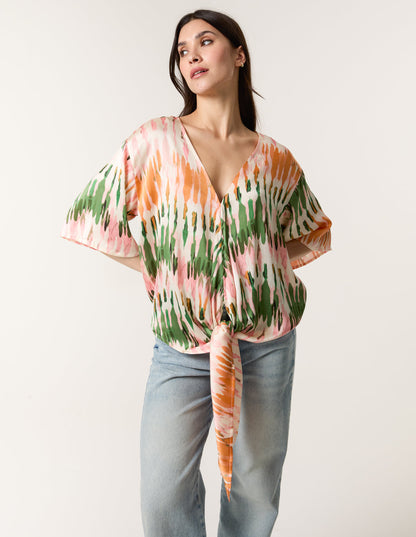 Satin Tie Front Blouse