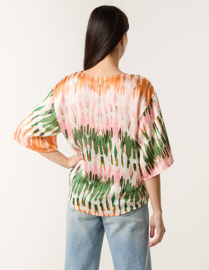 Satin Tie Front Blouse