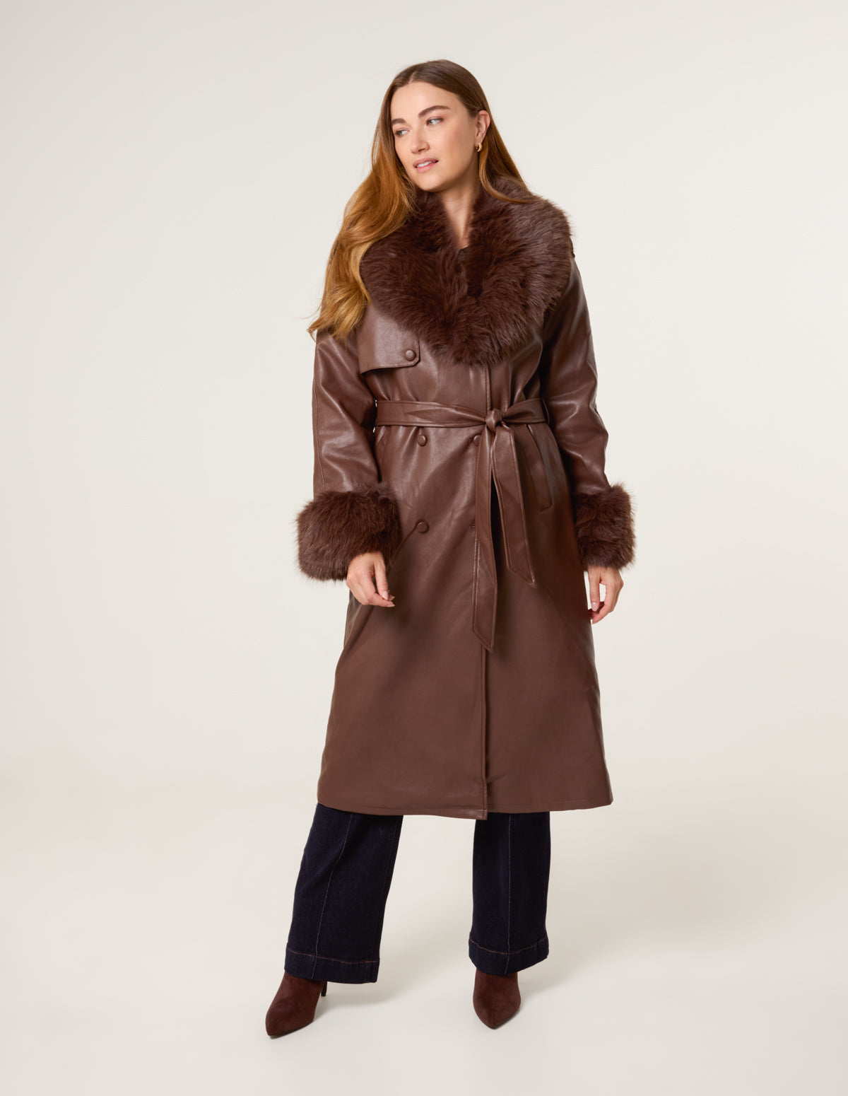 Faux Fur Cuff & Collar Coat
