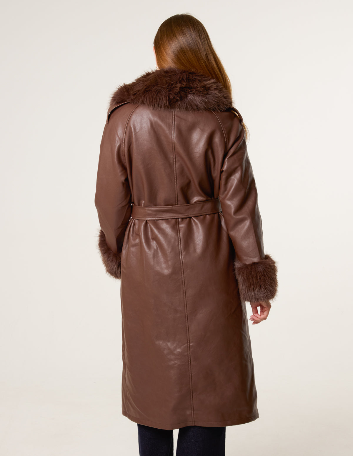 Faux Fur Cuff & Collar Coat