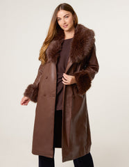 Faux Fur Cuff & Collar Coat