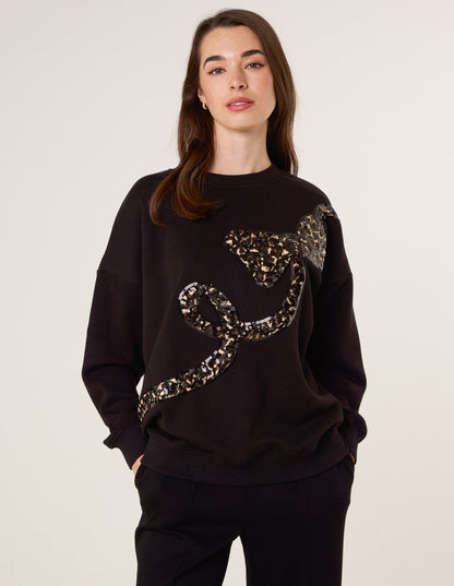 Leopard And Sequin Bow Sweatshirt