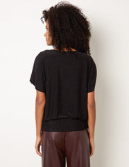 Button Detail Draped Cowl Neck Top