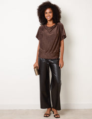 Button Detail Draped Cowl Neck Top