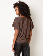 Button Detail Draped Cowl Neck Top