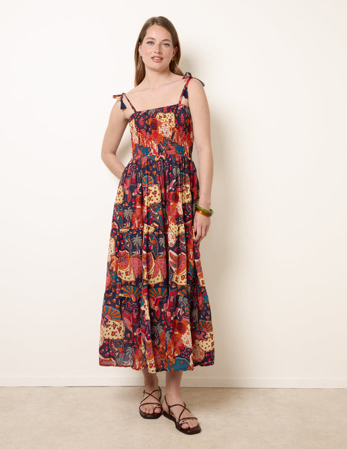 Bold Print Shirred Waist Dress