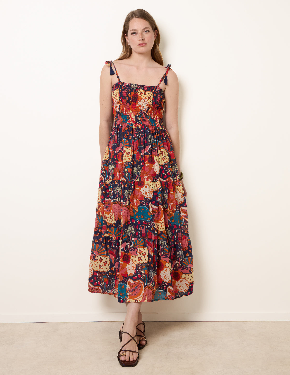 Bold Print Shirred Waist Dress