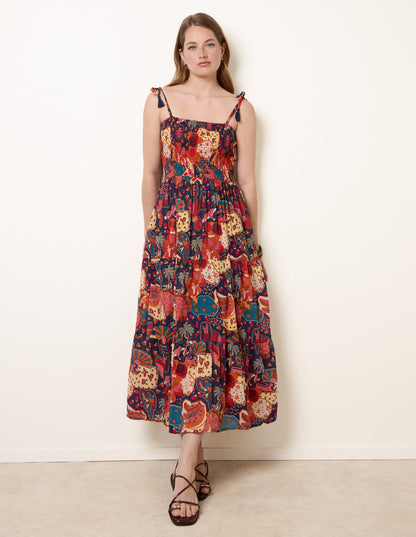 Bold Print Shirred Waist Dress