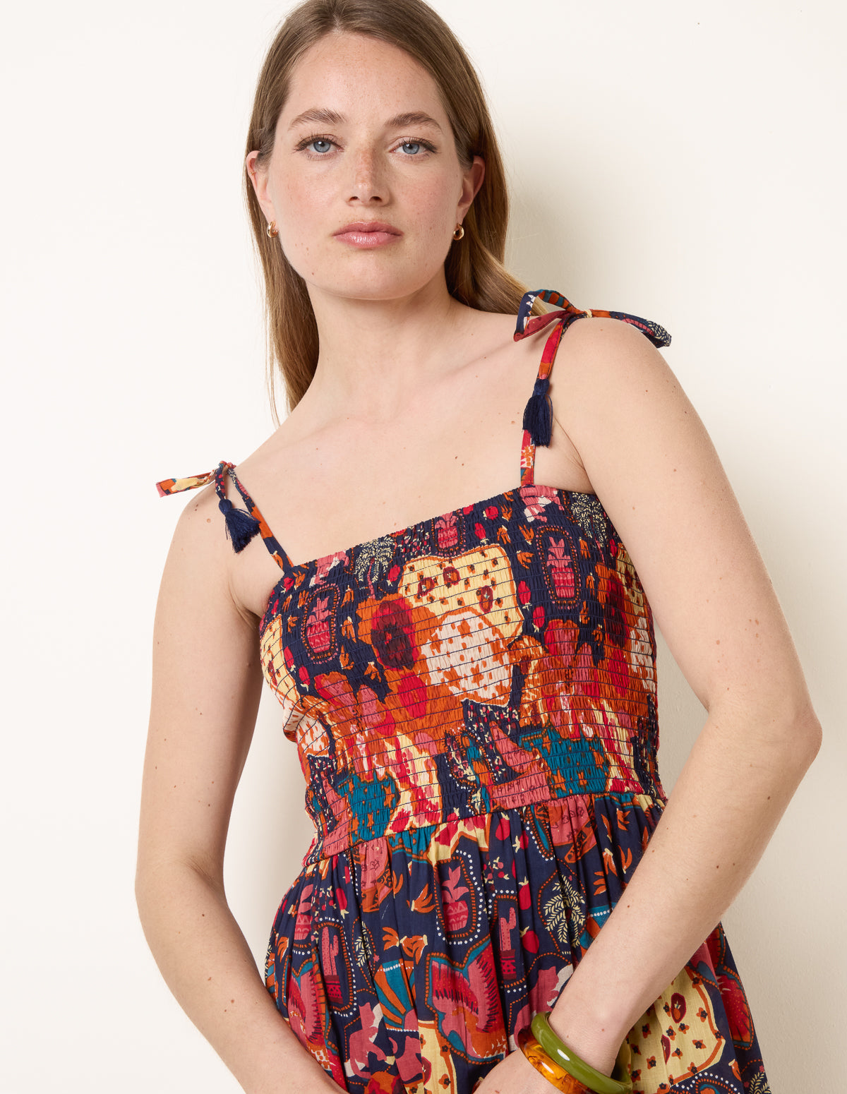 Bold Print Shirred Waist Dress