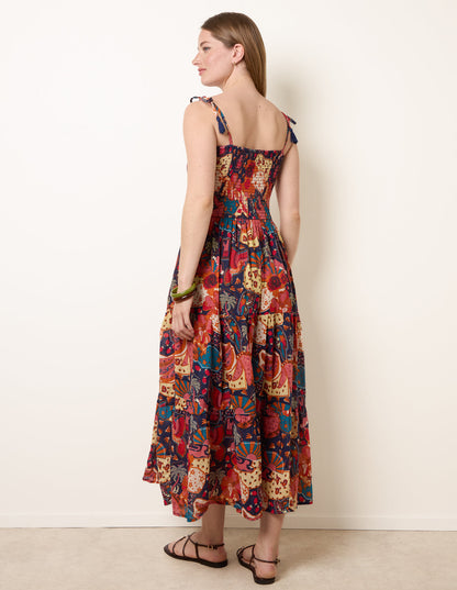 Bold Print Shirred Waist Dress