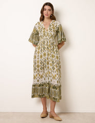 V Neck Border Print Dress