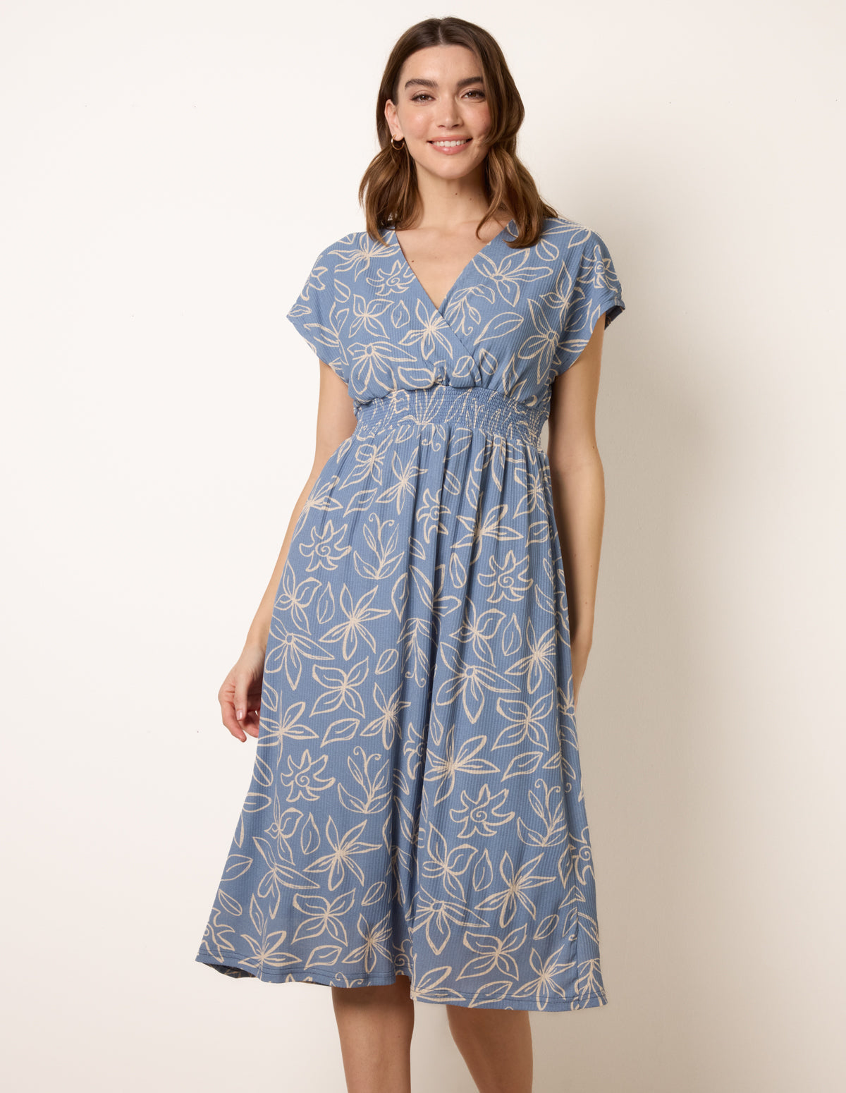 Floral Wrap Front Elasticated Waist Midi Dress