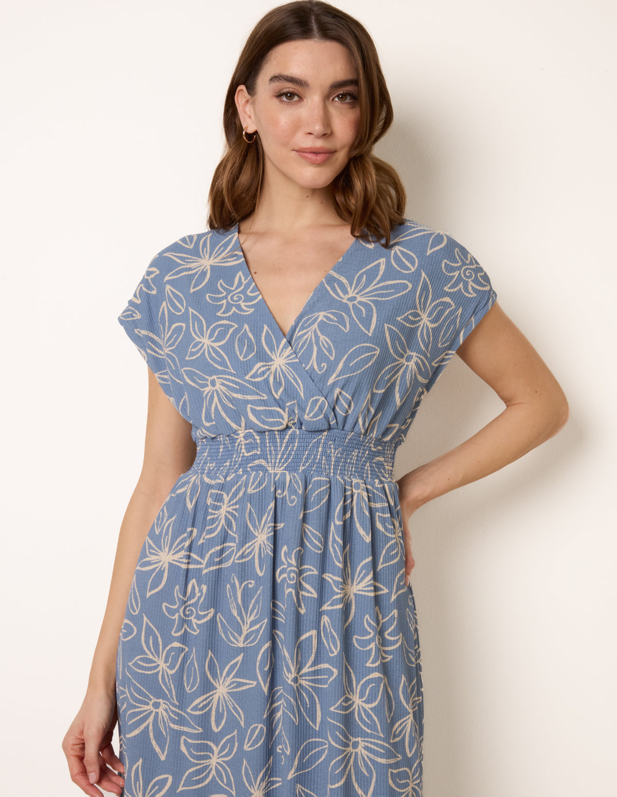 Floral Wrap Front Elasticated Waist Midi Dress
