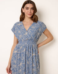 Floral Wrap Front Elasticated Waist Midi Dress
