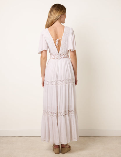 V-Neck Tiered Crochet Detail Maxi Dress
