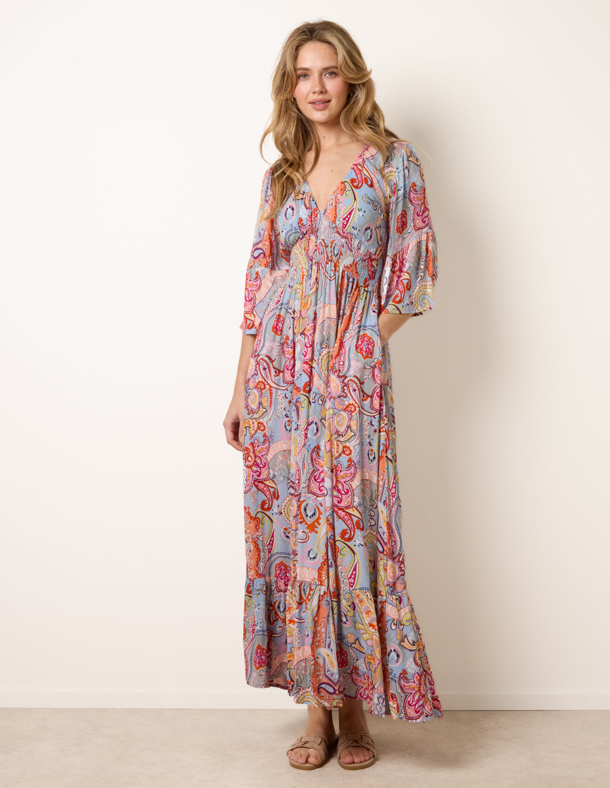 Paisley Print V Neck Maxi Dress