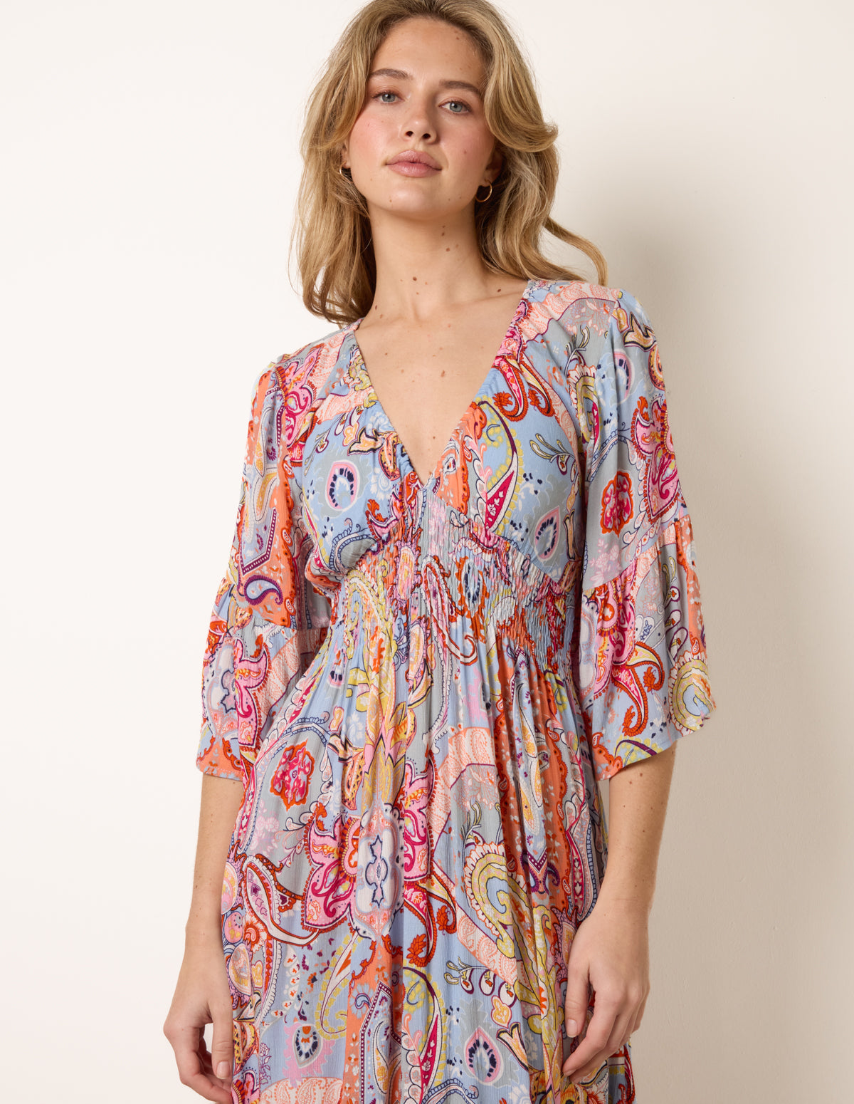 Paisley Print V Neck Maxi Dress
