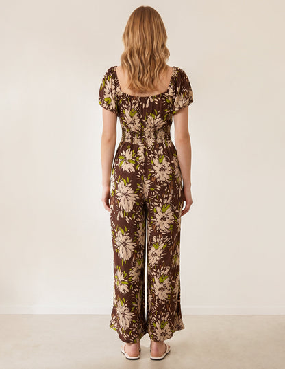 Shirred Waist Wide Leg Jumpsuit