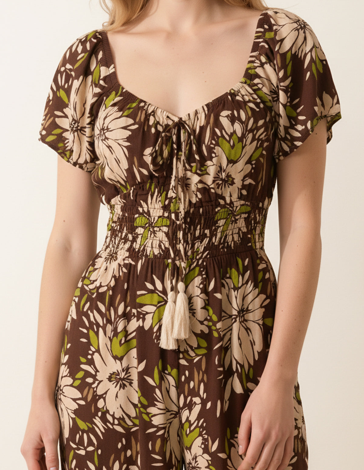 Shirred Waist Wide Leg Jumpsuit