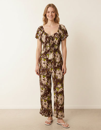 Shirred Waist Wide Leg Jumpsuit
