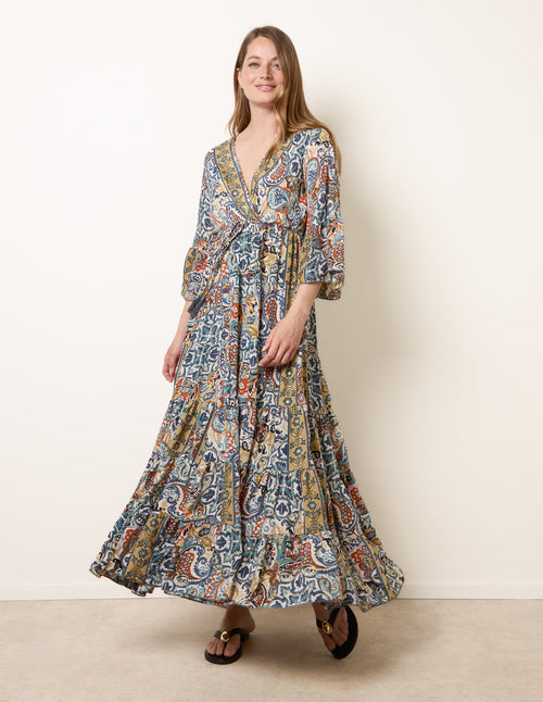 Wrap Over Tiered Art Silk Dress