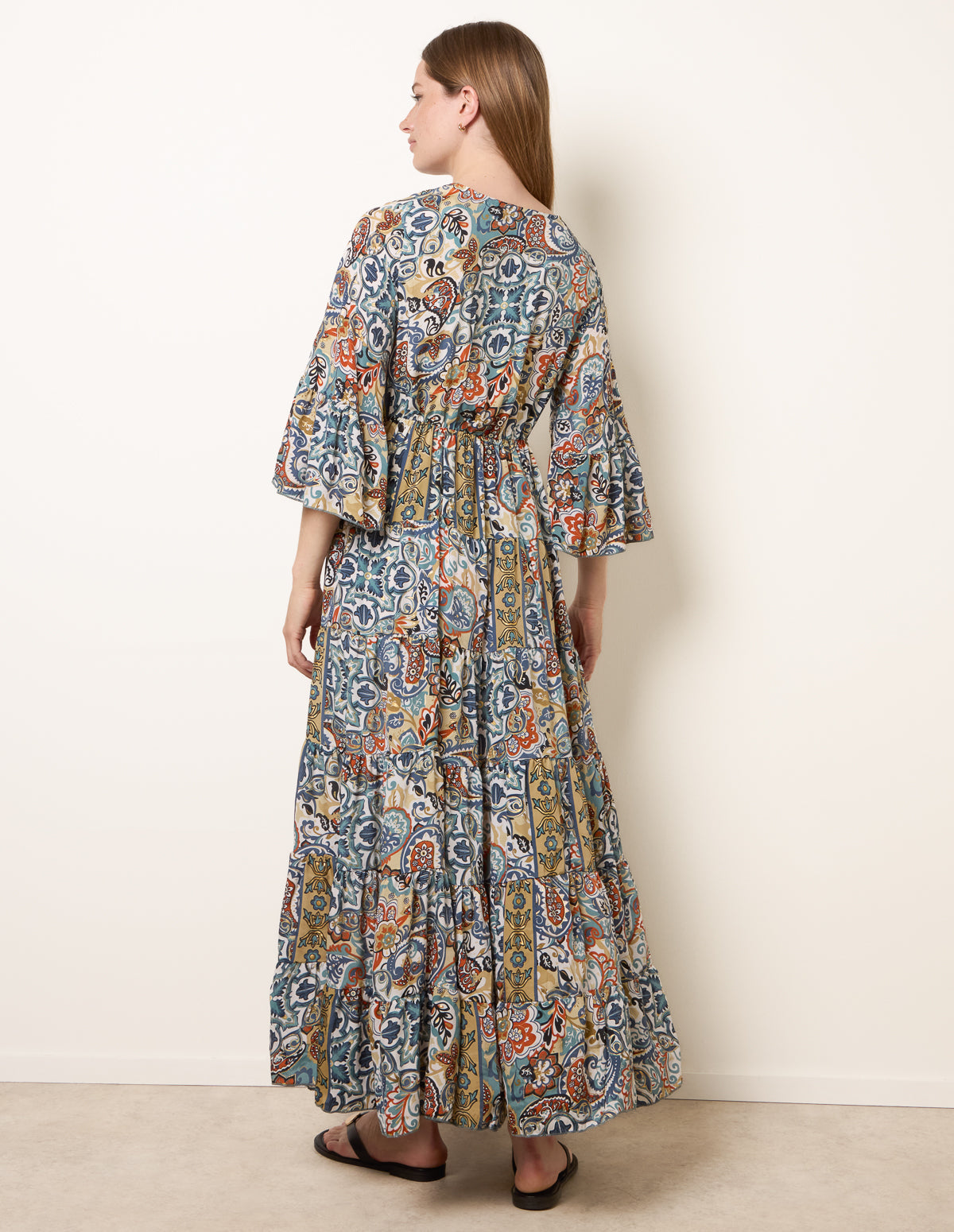 Wrap Over Tiered Art Silk Dress