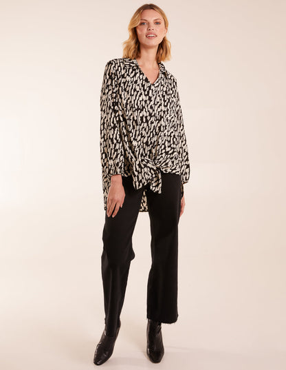 High Low Hem Tie Knot Blouse