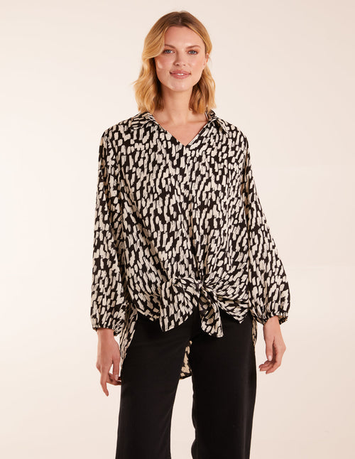 High Low Hem Tie Knot Blouse