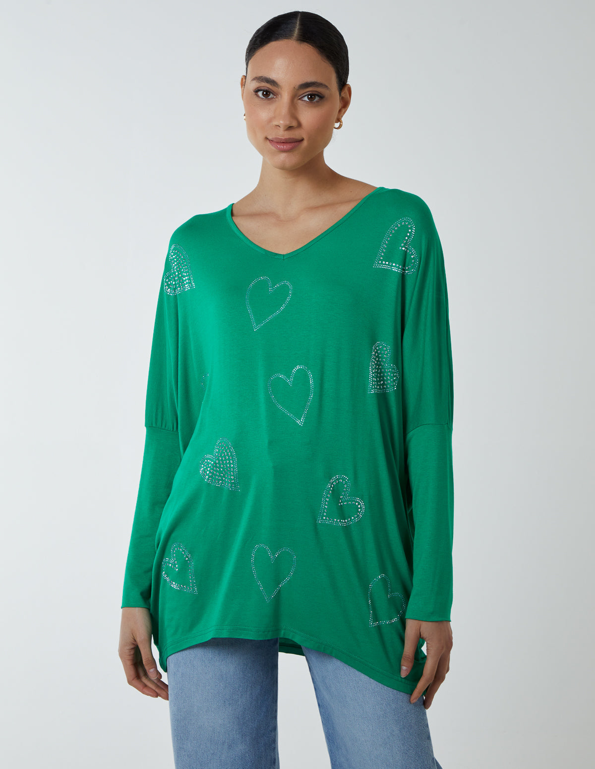 Hotfix Multi Heart Batwing Top