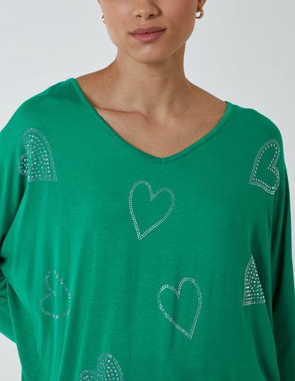 Hotfix Multi Heart Batwing Top