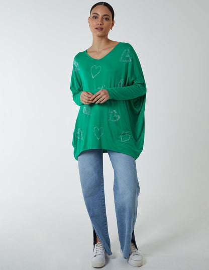 Hotfix Multi Heart Batwing Top
