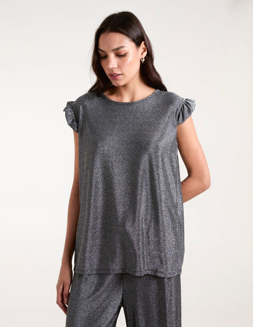 Frill Sleeve Metallic Top
