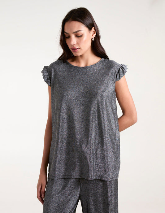 Frill Sleeve Metallic Top
