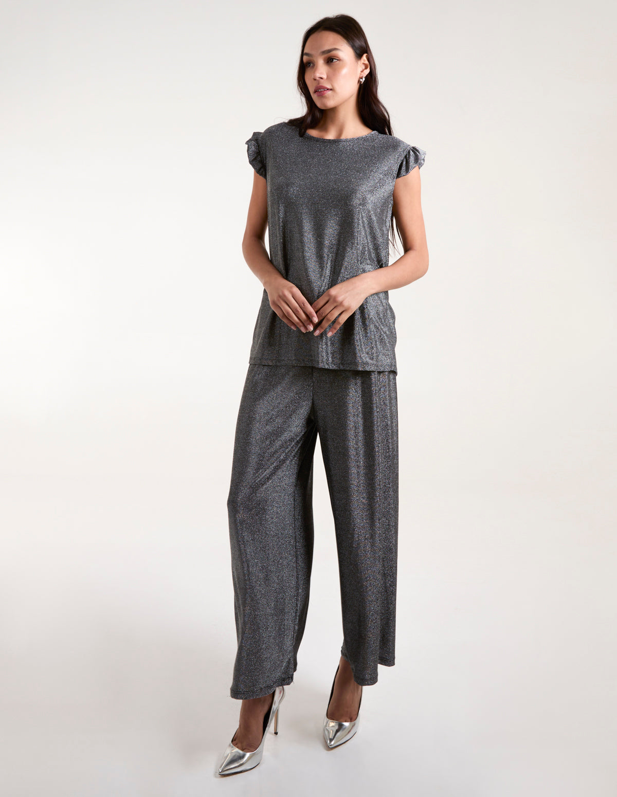 Frill Sleeve Metallic Top