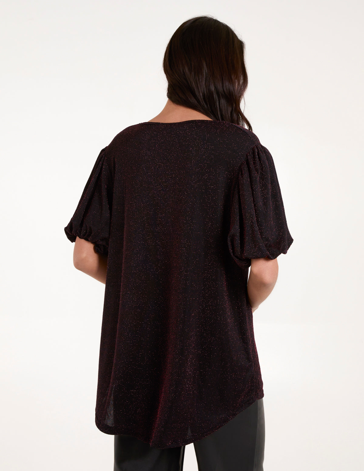 Bubble Sleeve Metallic High Low Top