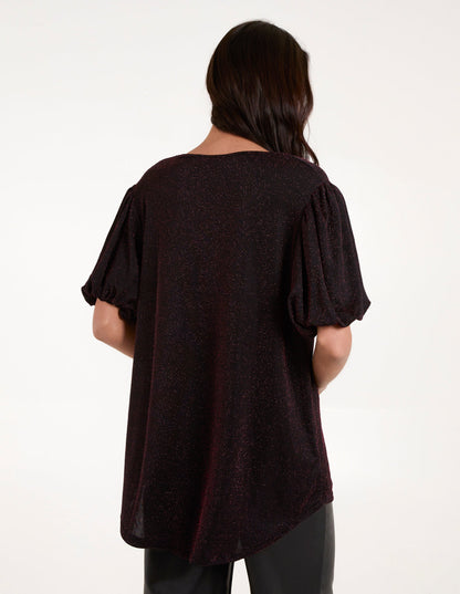 Bubble Sleeve Metallic High Low Top