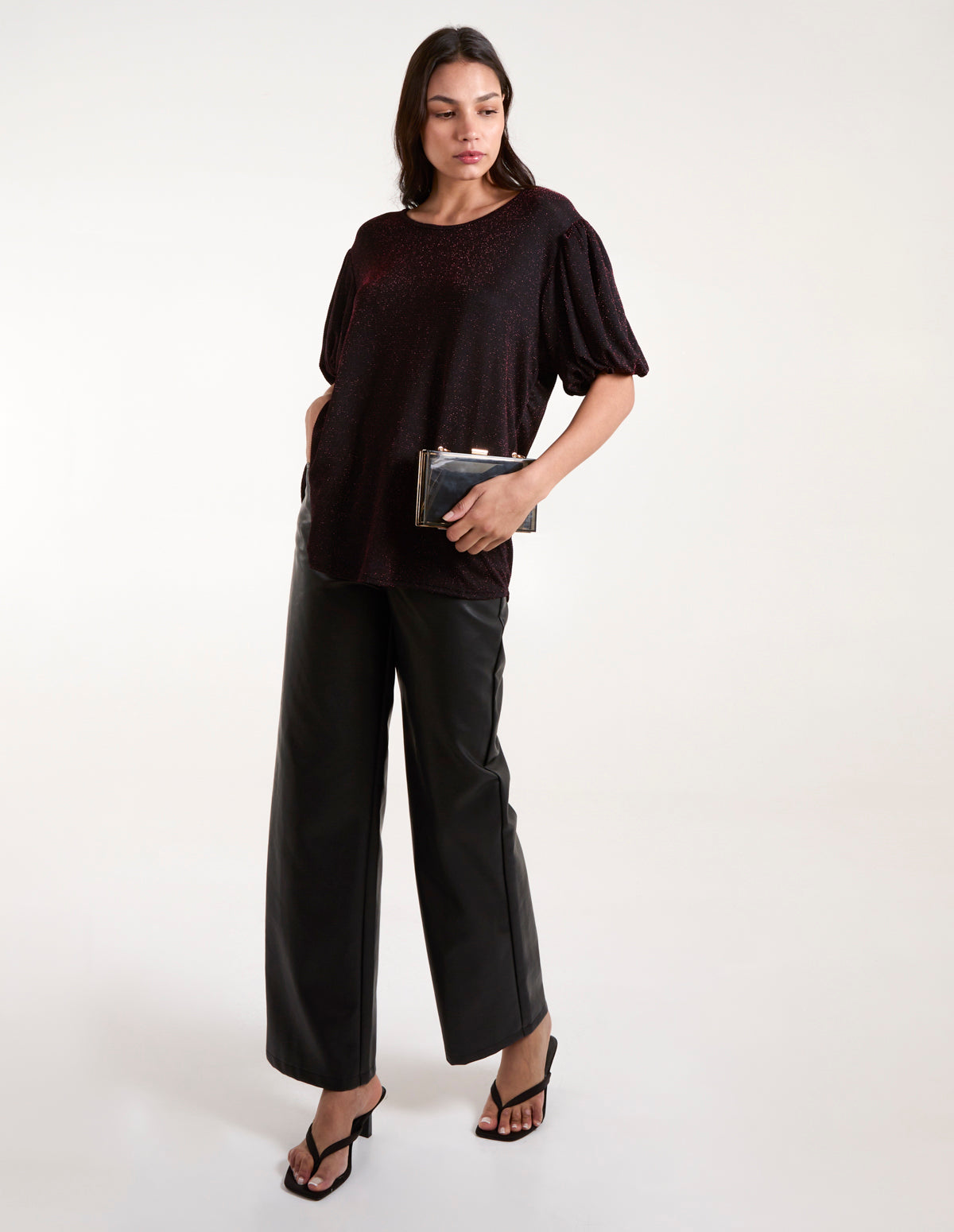 Bubble Sleeve Metallic High Low Top