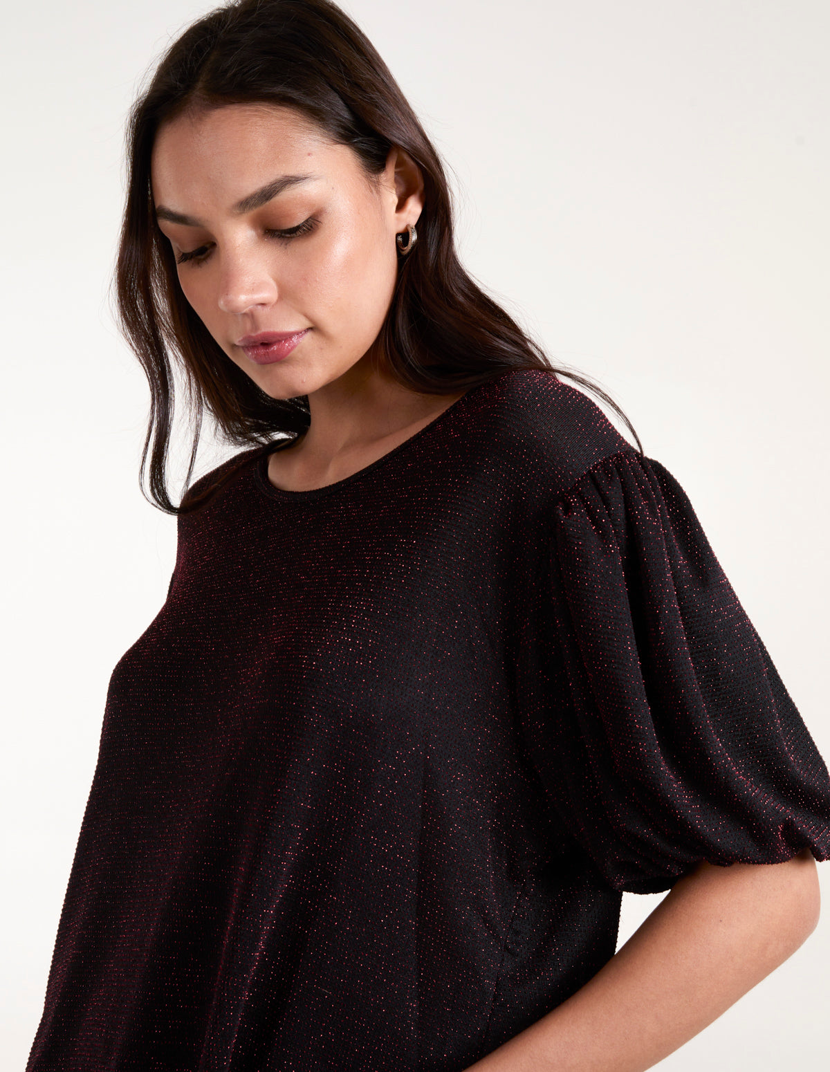 Bubble Sleeve Metallic High Low Top