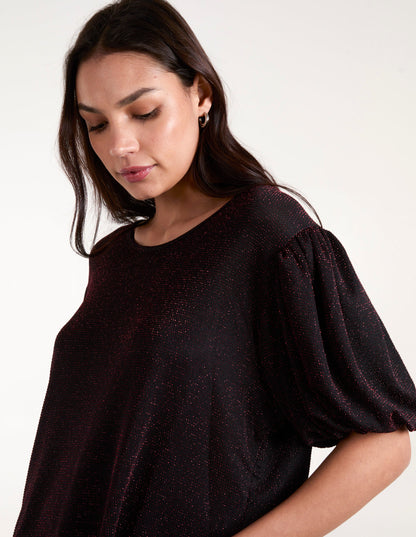 Bubble Sleeve Metallic High Low Top