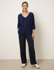 Metallic V Neck Knitted Ripple Jumper