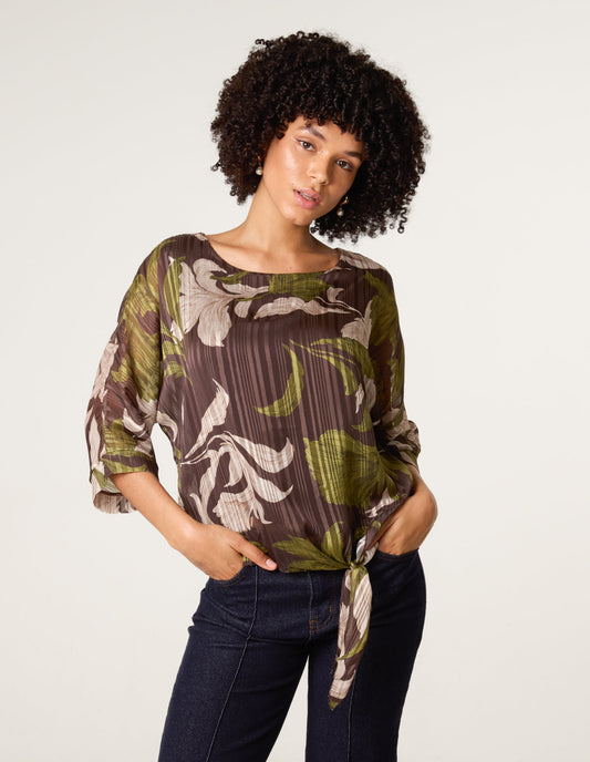 Tie Knit Metallic Chiffon Top