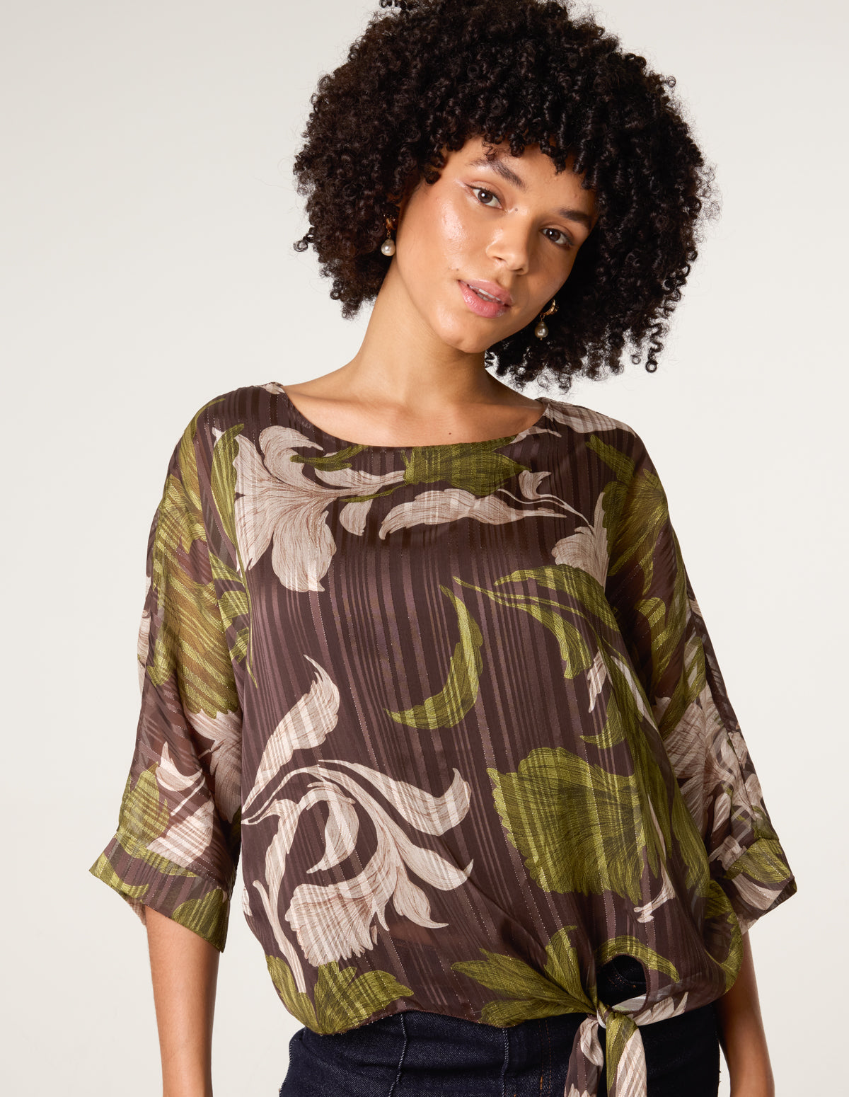 Tie Knit Metallic Chiffon Top