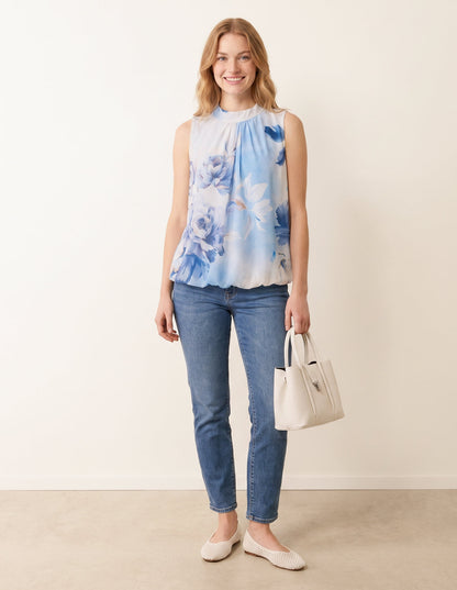 Sleeveless High Neck Puffball Blouse