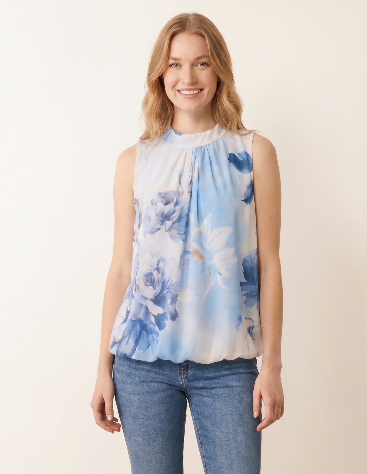 Sleeveless High Neck Puffball Blouse